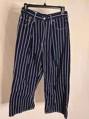 Levi's Ribcage Pleated Crop Hickory Stripe Jeans Size 27